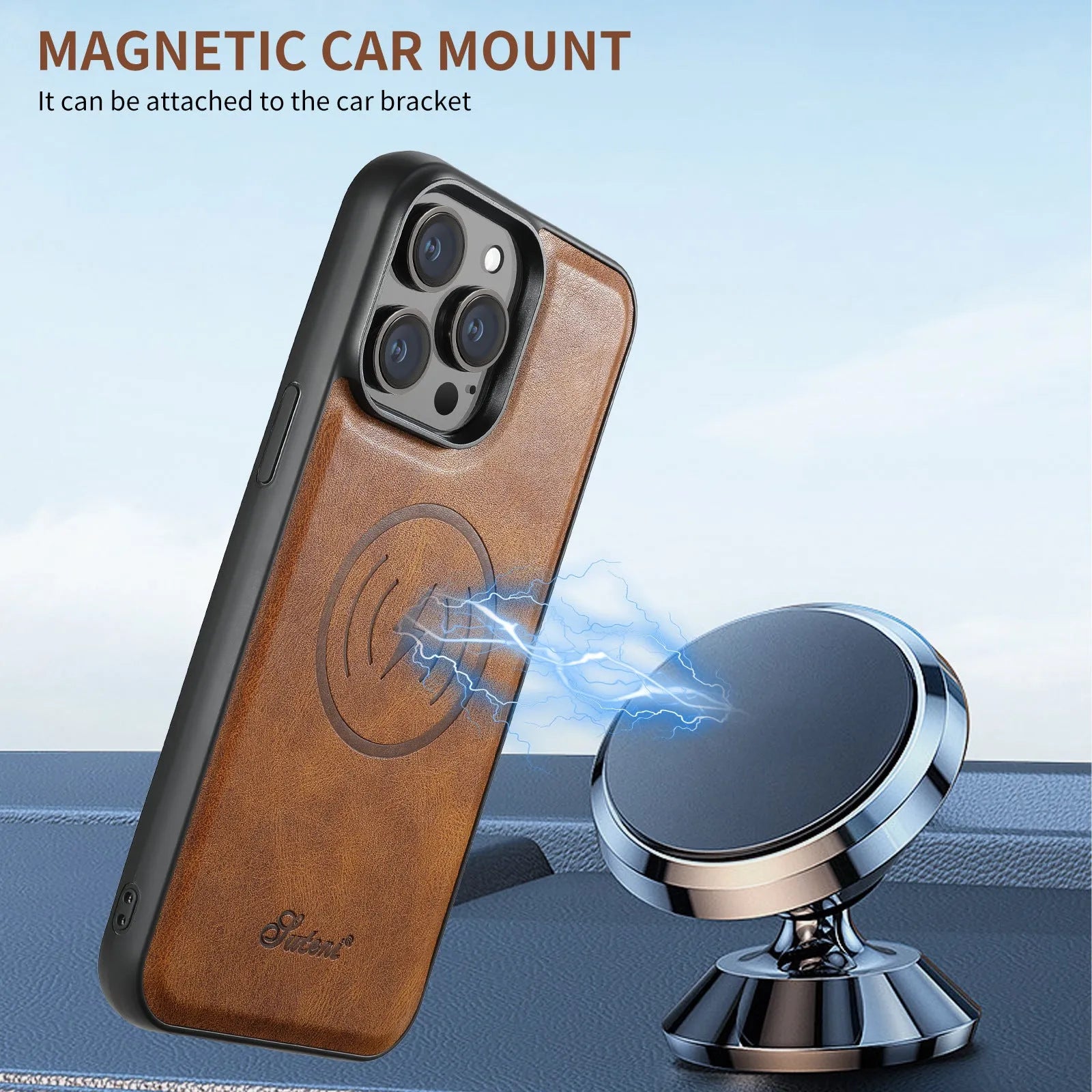 MagSafe silicone iPhone case with rear magnetic card holder in oil wax finish colours.
