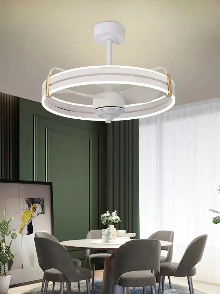 60cm variable frequency electric fan integrated ceiling light in black, with three-colour lighting and remote control
