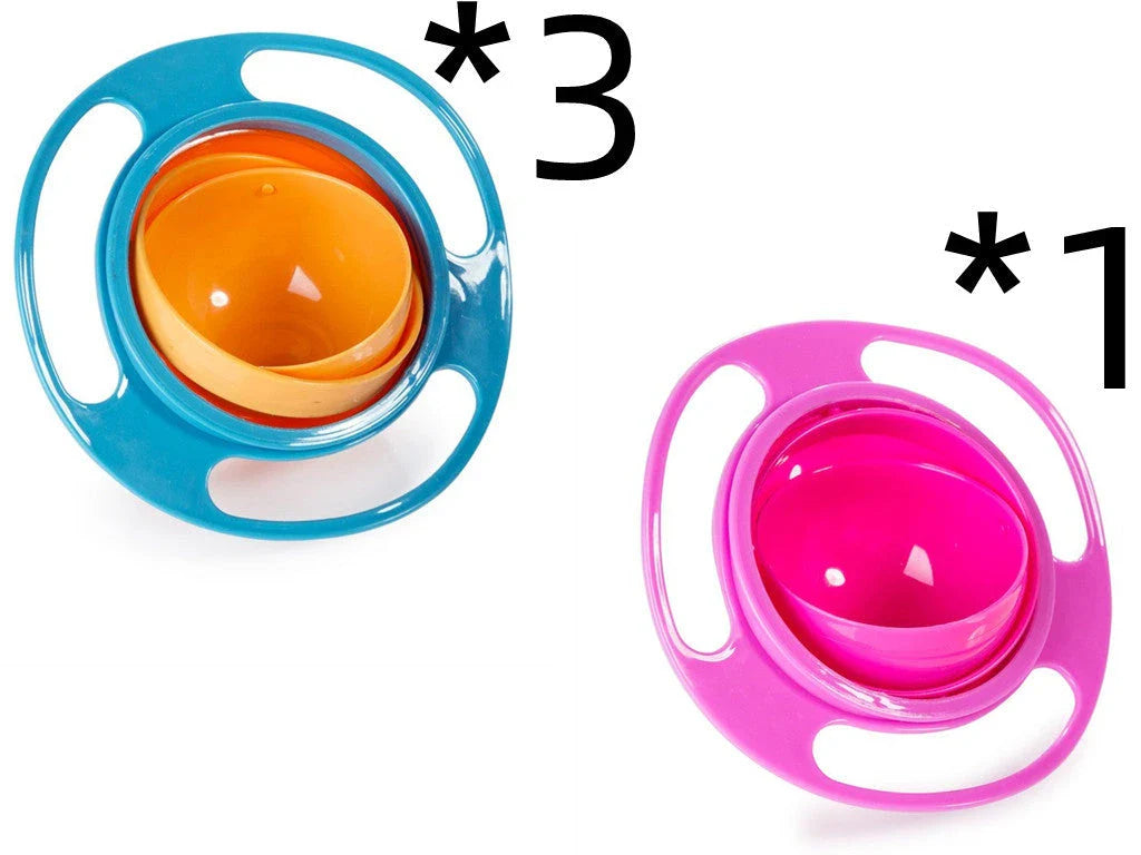 360 Rotate Universal Spill-proof Bowl for Babies in red, green, and blue