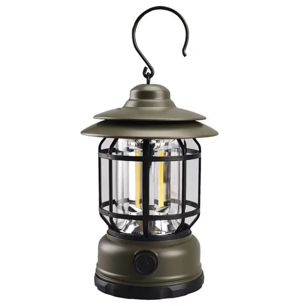 Portable camping lantern head lamp in dark green, black, or red with super bright light for outdoor use