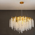 Luxury-style aluminium alloy crystal chandelier with LED lights and adjustable suspension.