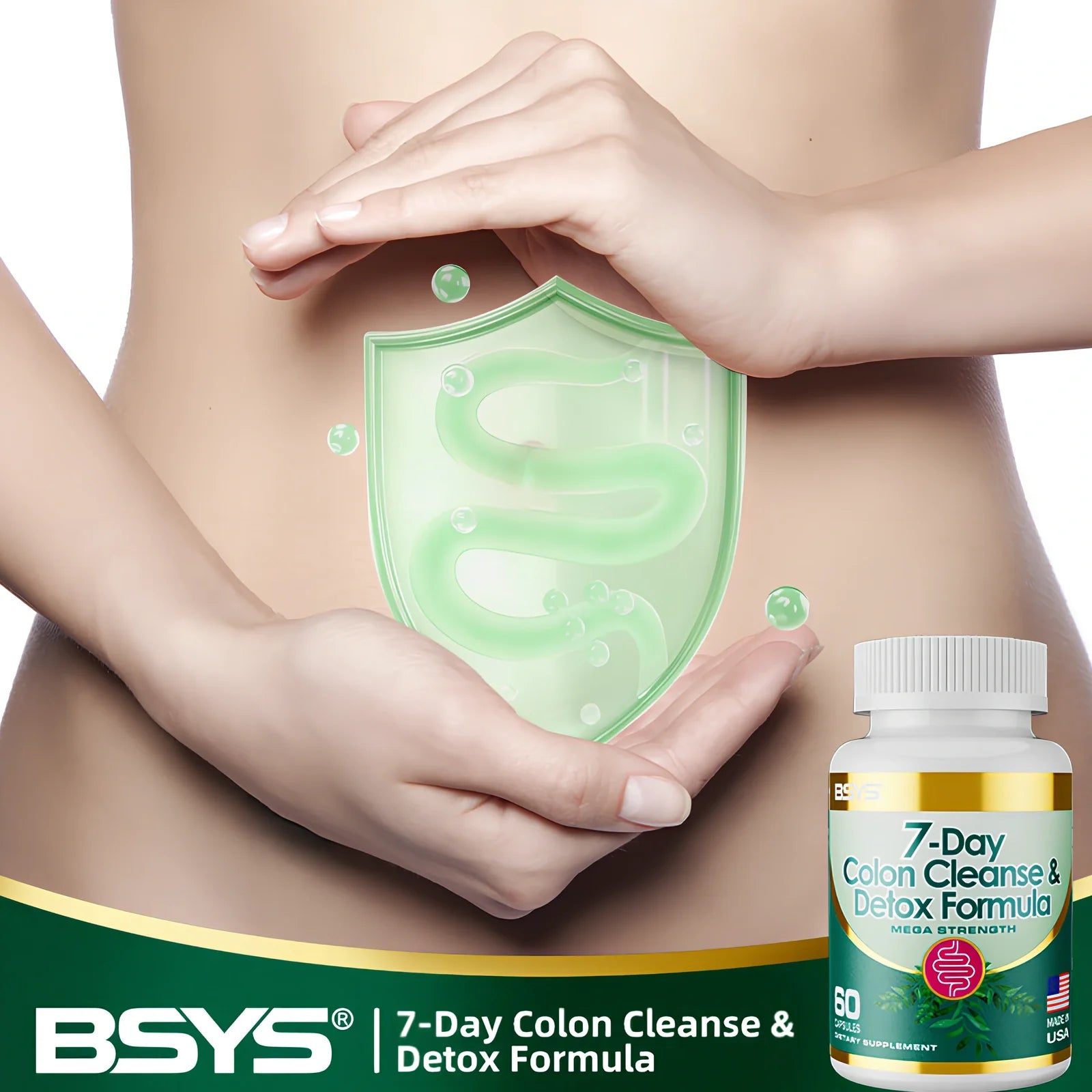 7-Day Colon Cleanse & Detox Formula Capsules bottle with 60 vegetarian capsules for digestive health