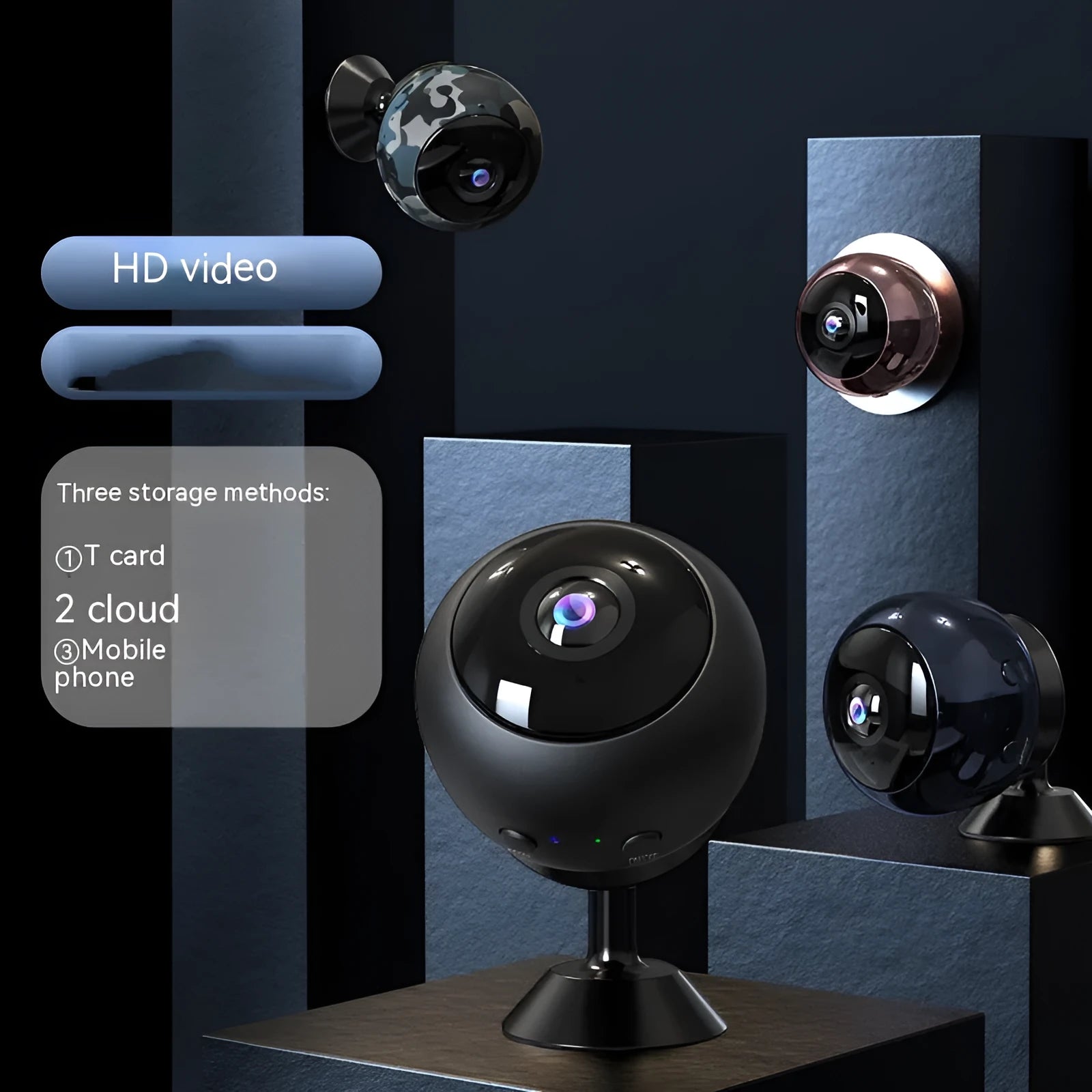 White or black 1080p wireless WiFi surveillance camera with ABS housing and a 3.6mm lens.
