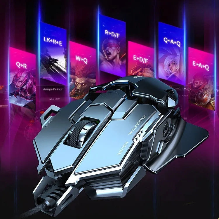 Forerunner MK500 wired gaming mouse in metallic black with seven buttons and USB cable