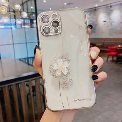 A stylish 3D flower phone case with a spinning stand, offering protection and hands-free functionality for your iPhone.