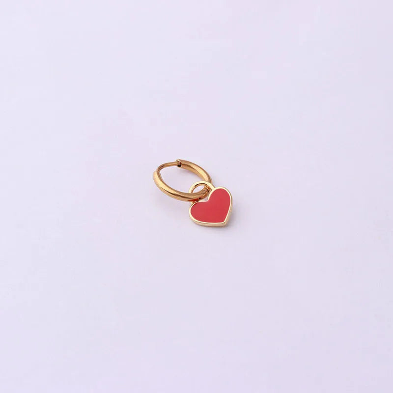 Stainless steel heart shaped ear clip with candy colour dripping oil finish for women