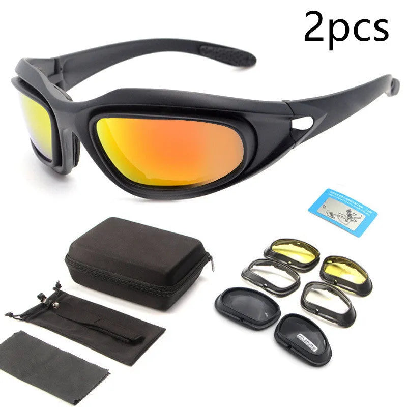 Tactical polarised sports sunglasses with a full-rim PC frame on a black background.