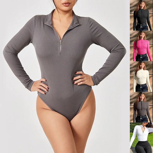 Women's long sleeve zipper jumpsuit with seamless slimming shapewear in various colours