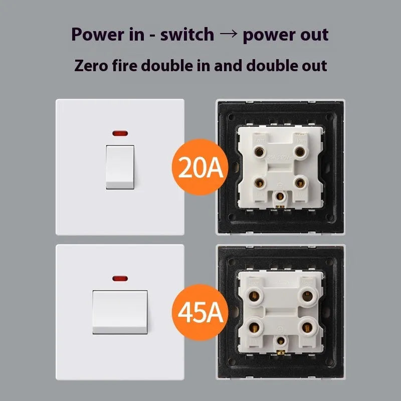 High-current 3-pole electrical switch with light panel in white finish.