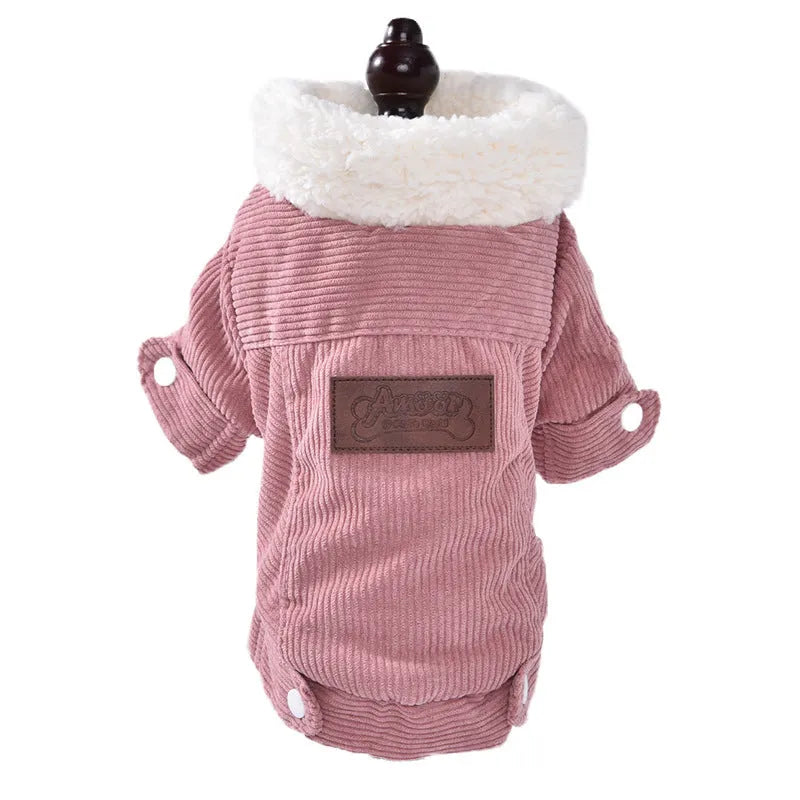 Grey lambswool-lined dog fleece vest for winter warmth shown on a medium-sized dog