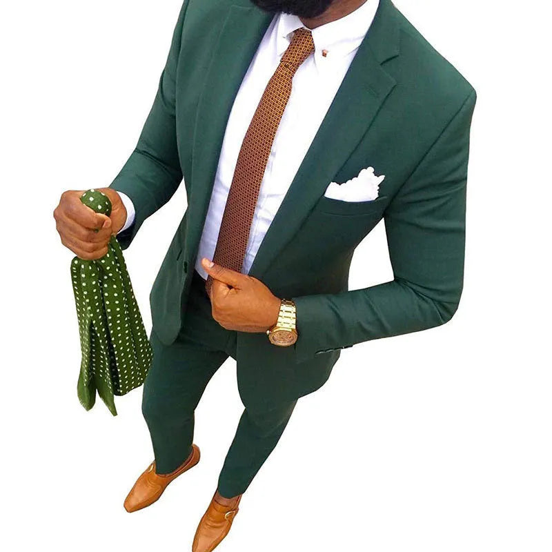 Men's two-piece cotton suit set on a hanger, available in multiple colours and extended sizes including plus sizes.