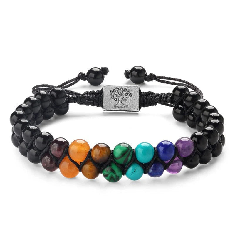 Double layer 7 chakra stone bead bracelet with natural gemstones for yoga and meditation