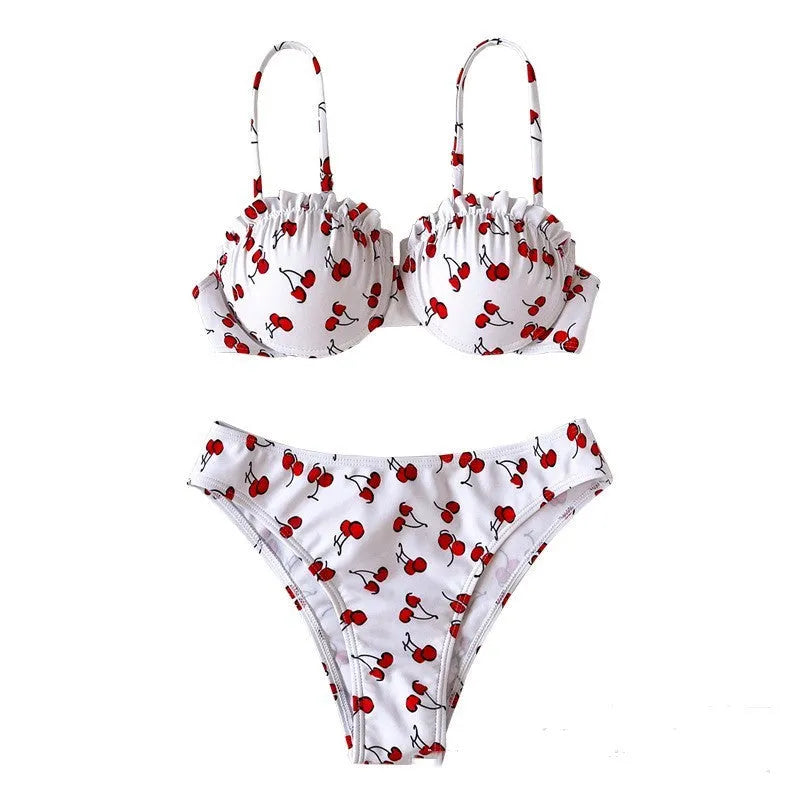 Women's high elasticity white bikini swimsuit with triangle top and briefs for swimming