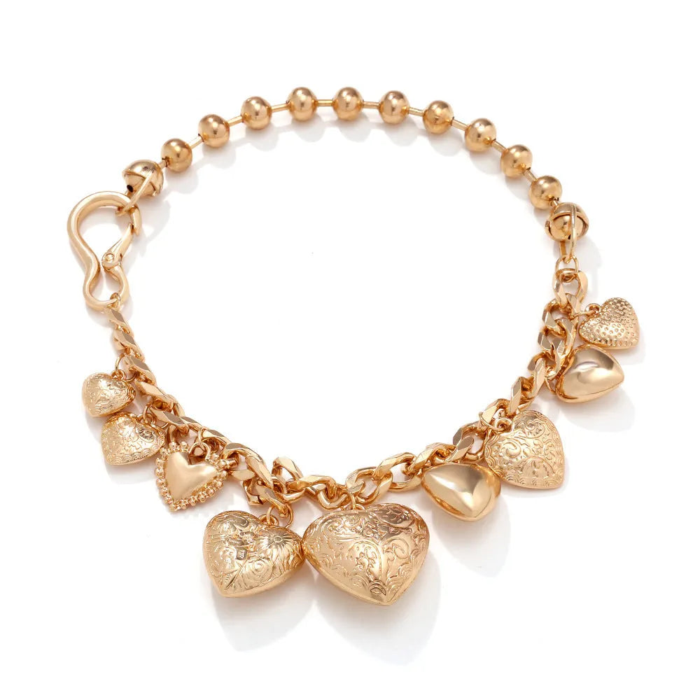 Carved heart pendant necklace with adjustable chain in exaggerated luxury style