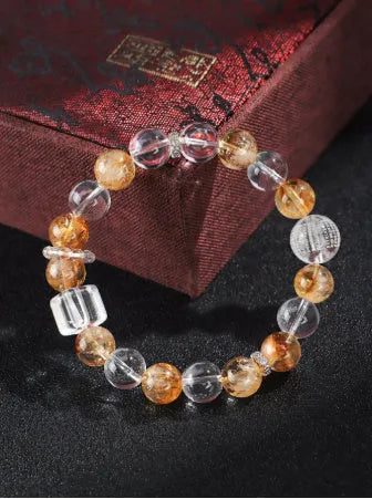 Women's white crystal beaded bracelet with yellow freshwater pearls and citrine yellow tower crystal accents