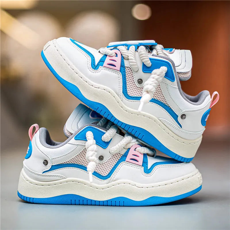 Board shoes fashion casual sneaker low top lace-up artificial PU upper PVC sole flat heel White Blue Gray Black