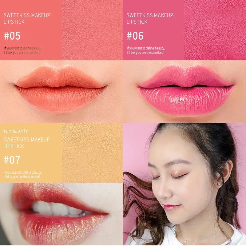 Fey Beauty Cameo Brown nude moisturising lipstick bullet and case, non-staining formula.