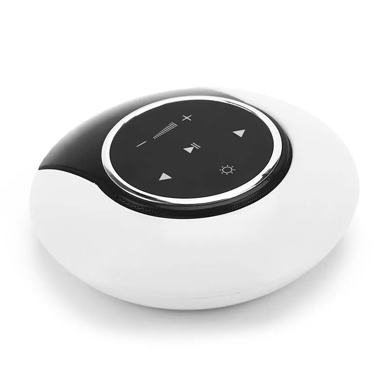 DEAMAK-1 Bluetooth speaker and LED desk lamp in folded position showing touch controls.