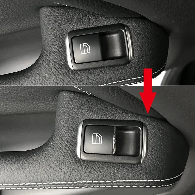 Black glitter decorative sticker for a car window switch button on a white background.