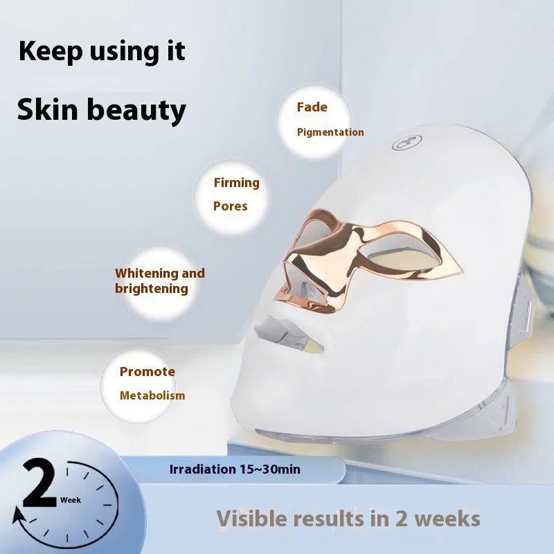 Rechargeable manual touch LED beauty mask in black golden edge, white golden edge, or white rose gold rim colour