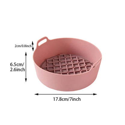 Reusable silicone air fryer liner in various colours, heat resistant up to 450°F