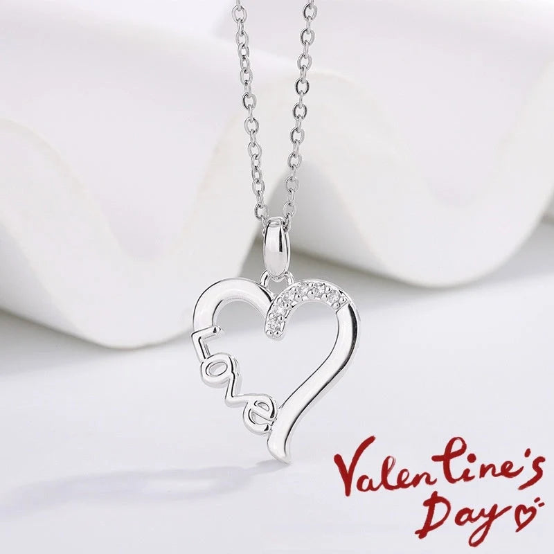 Creative Heart Design LOVE Titanium Steel Necklace with white gold finish