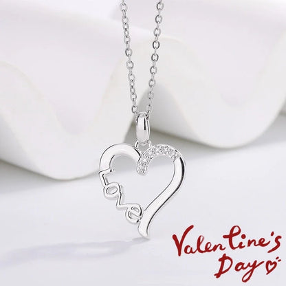Creative Heart Design LOVE Titanium Steel Necklace with white gold finish