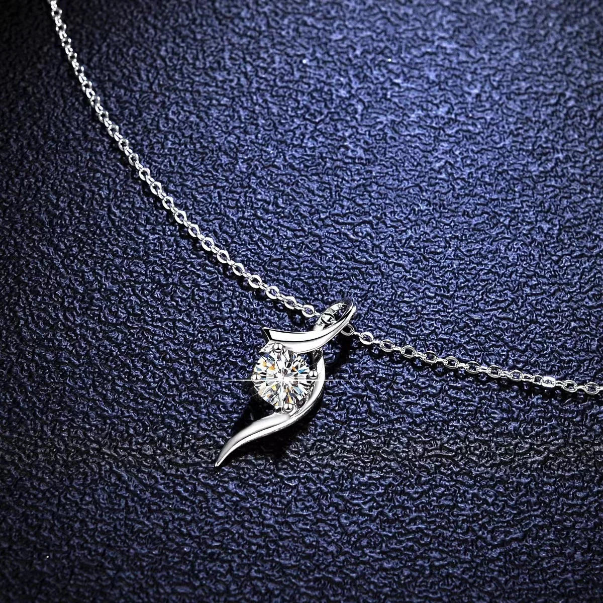 925 Sterling Silver Classic Four-claw 1 Karat-inch Diamond Necklace with white gold moissanite