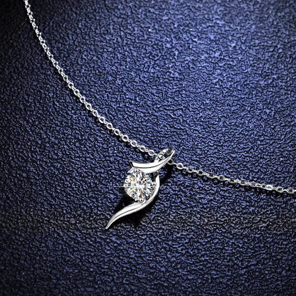 925 Sterling Silver Classic Four-claw 1 Karat-inch Diamond Necklace with white gold moissanite