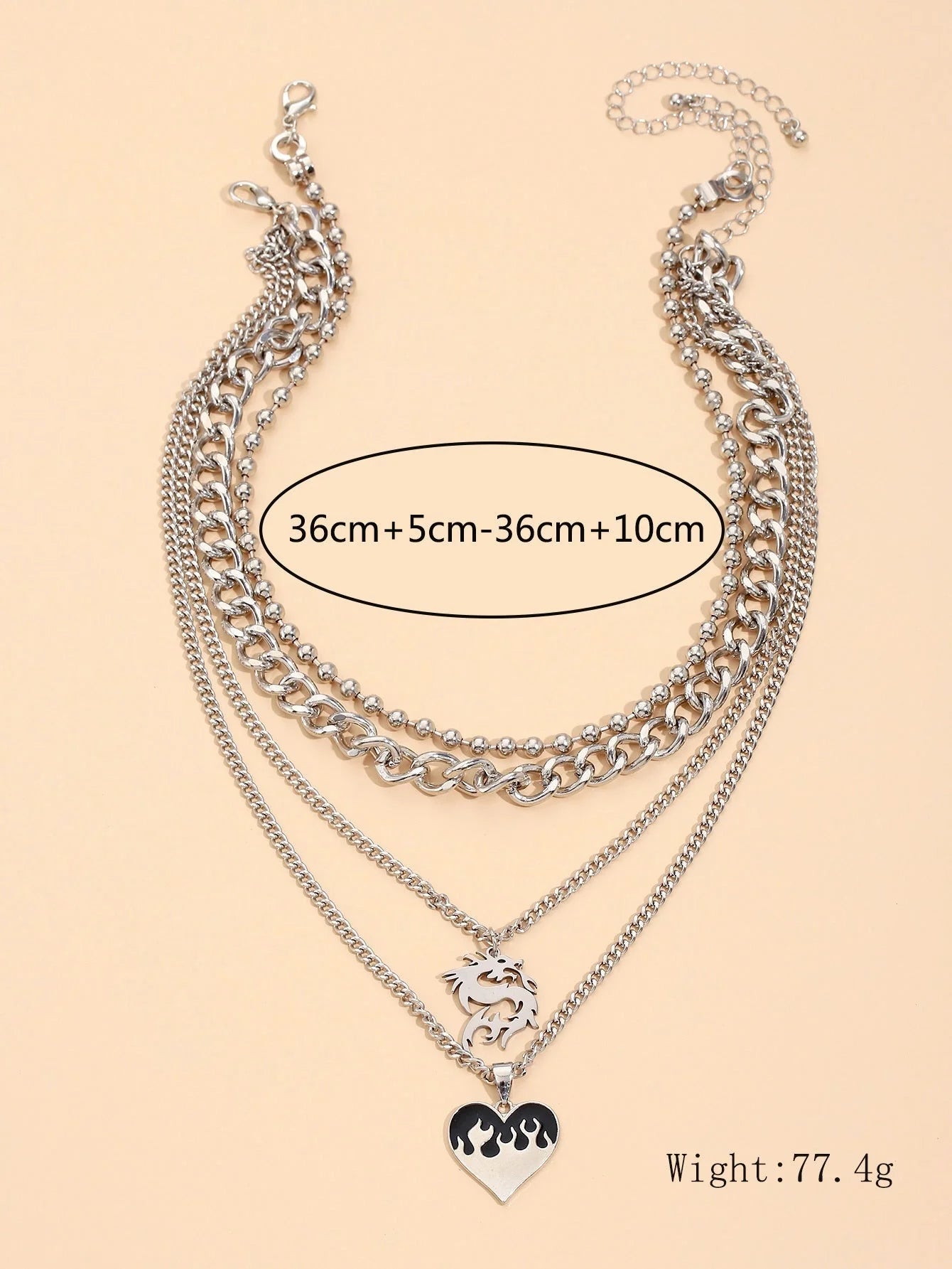 Simple Love Dragon Pendant with adjustable alloy chain, silver electroplating, geometric design