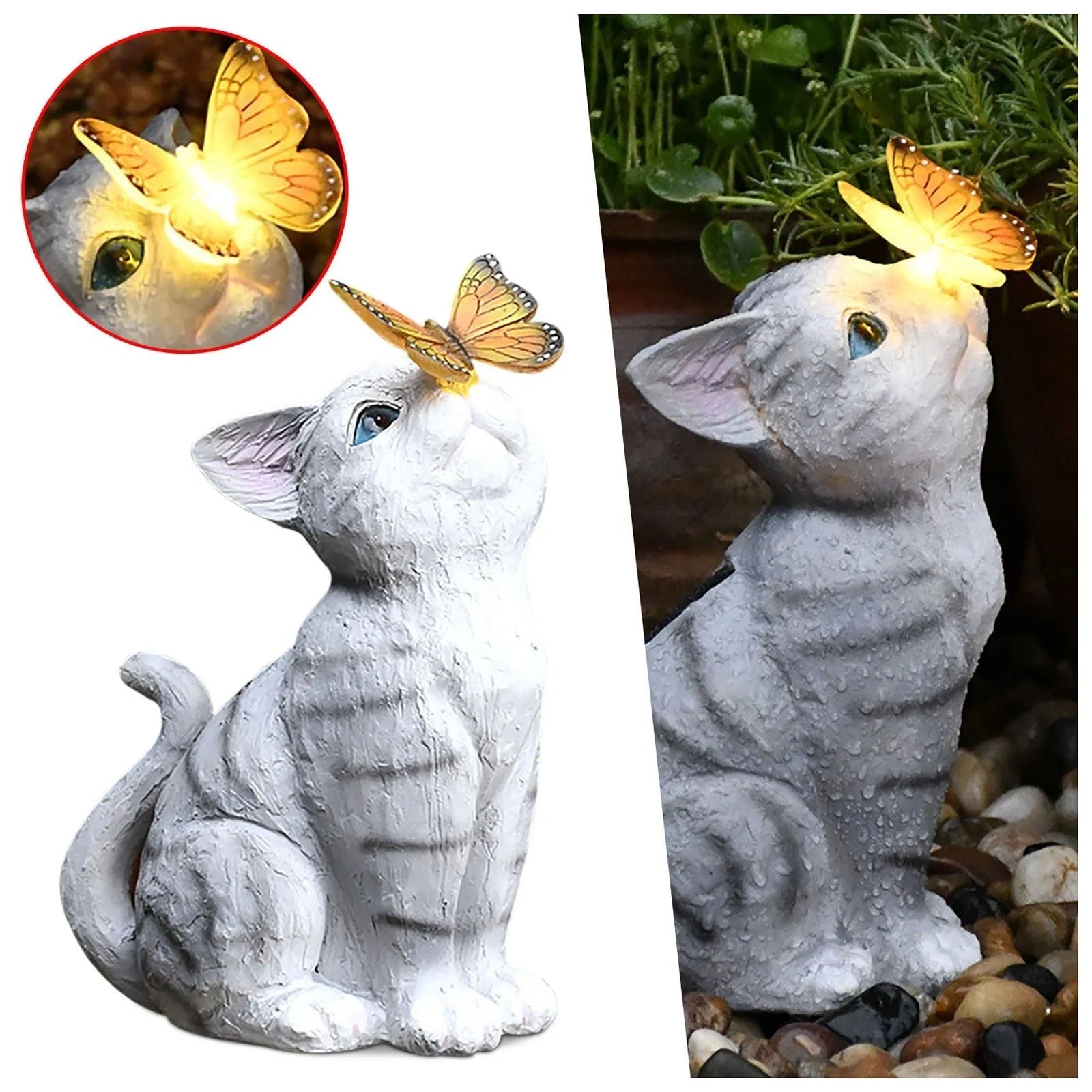 Resin cat solar sculpture ornaments for garden decoration, solar-powered for nighttime light