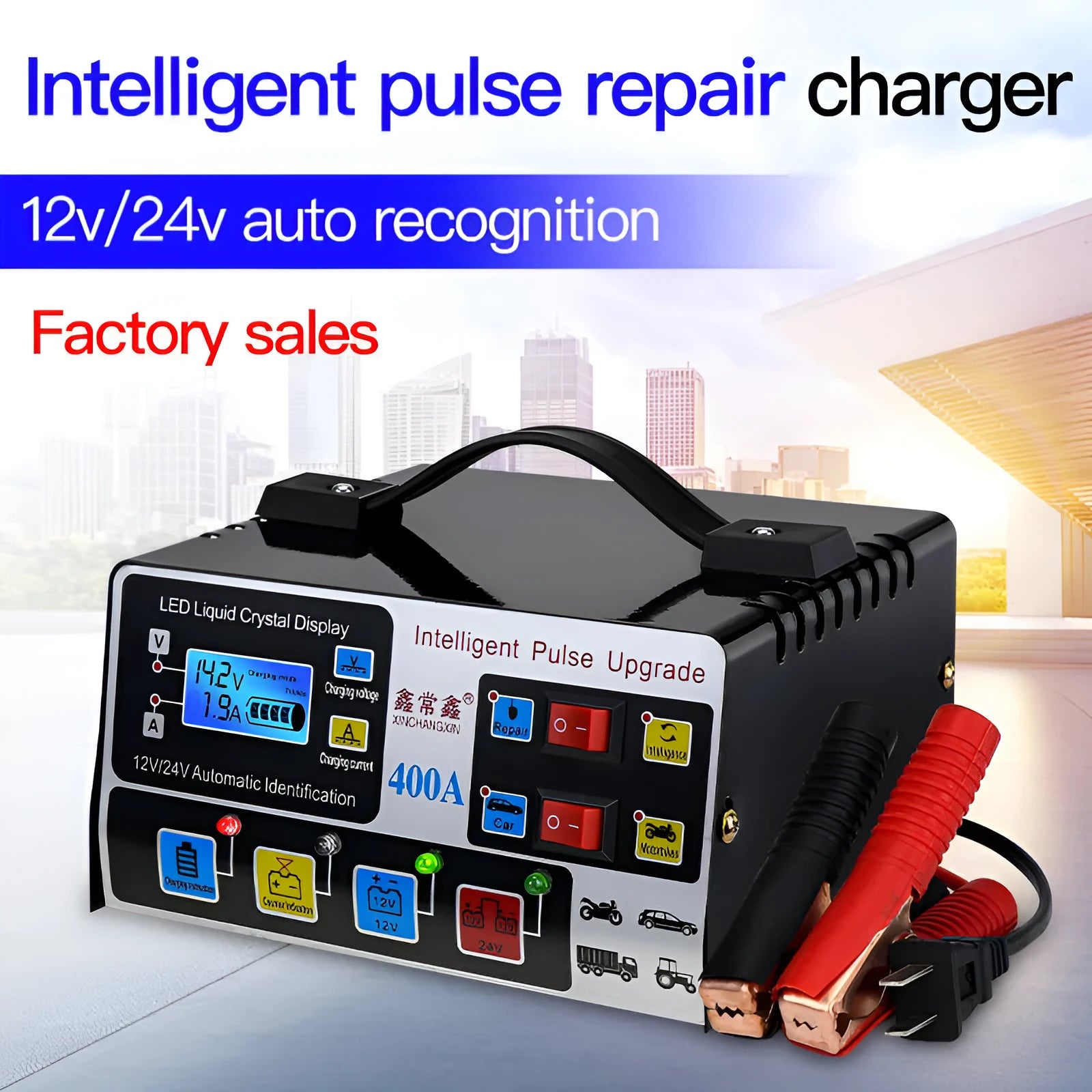 Liuxian 400A fully automatic truck battery charger 400W black with EU plug