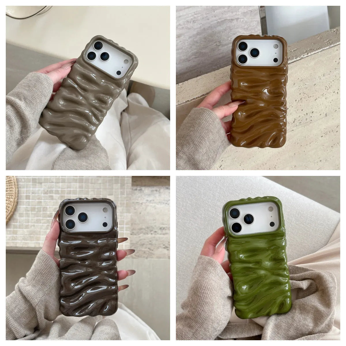 Three-dimensional pleated TPU phone case anti-fall for iPhone 13-17 green brown black