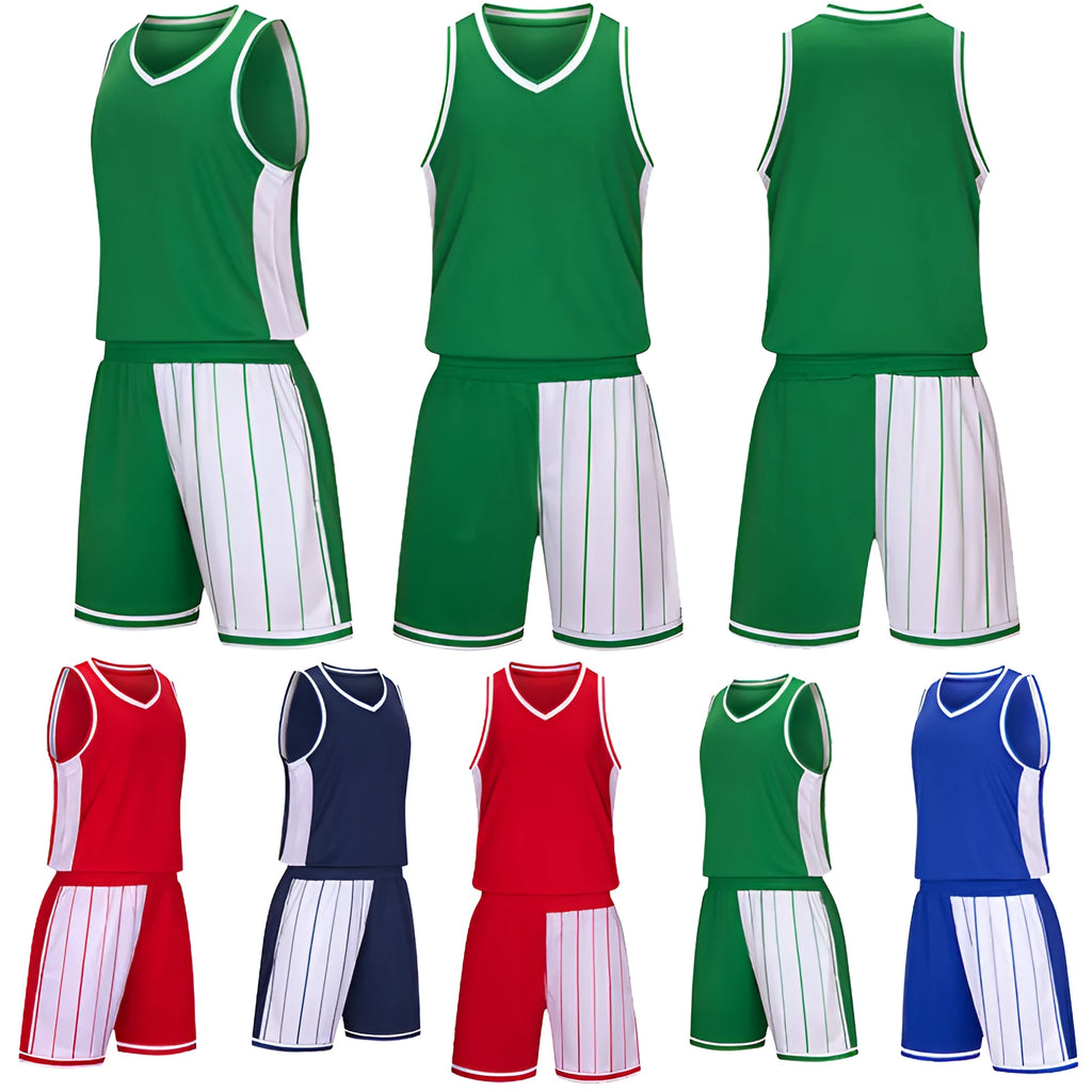 Men's grass green basketball training suit with quick-dry top and matching shorts