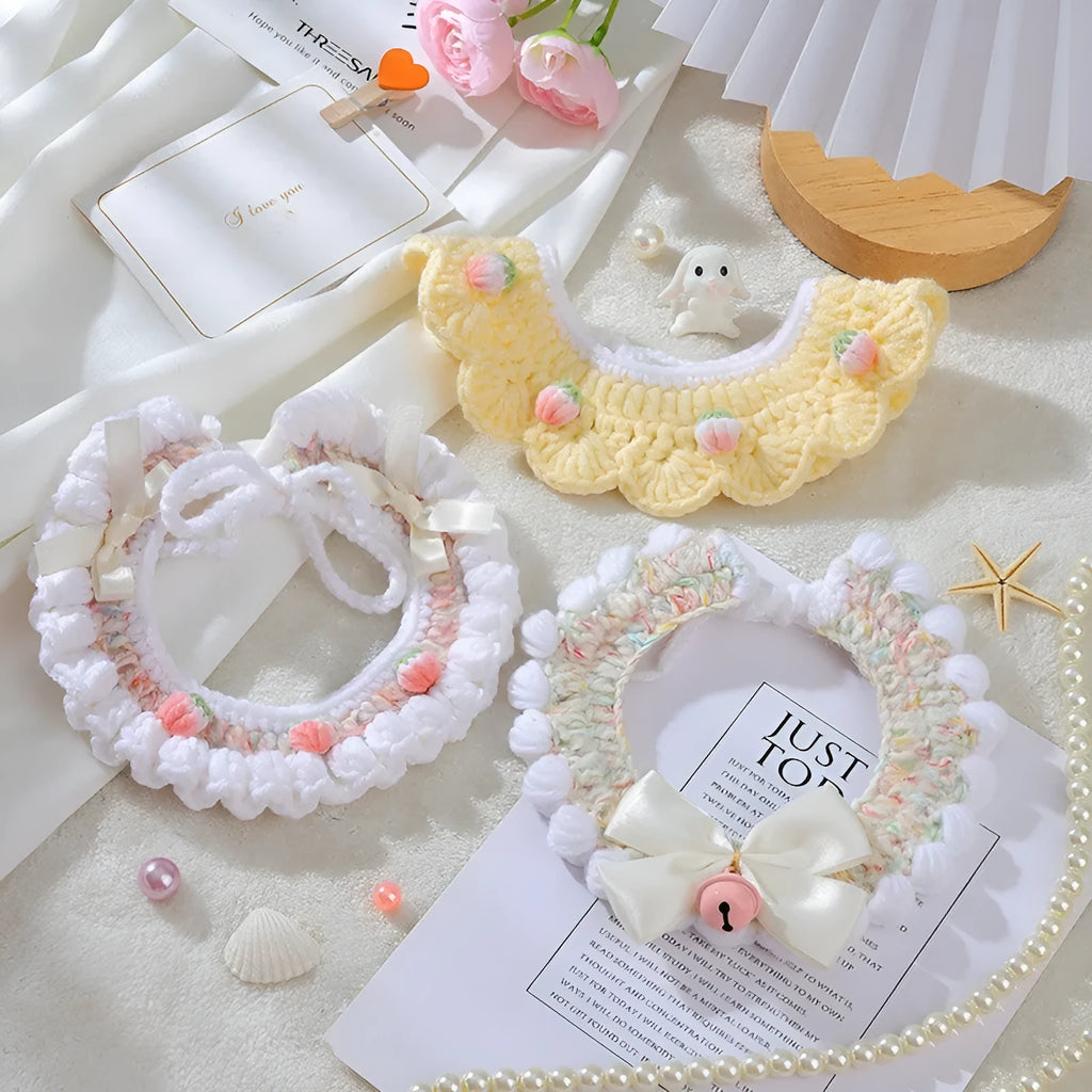 Handmade wool woven cat collar with embroidery decoration for British Shorthair kittens in cartoon style