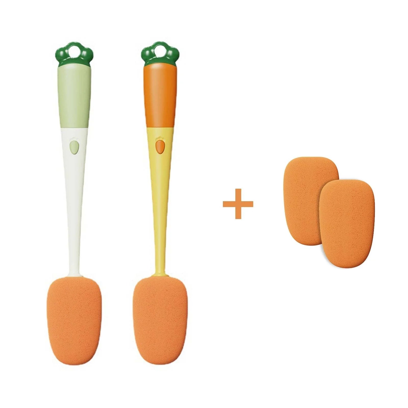 3-in-1 kitchen cleaning brush with carrot design, long handle, and three brush types