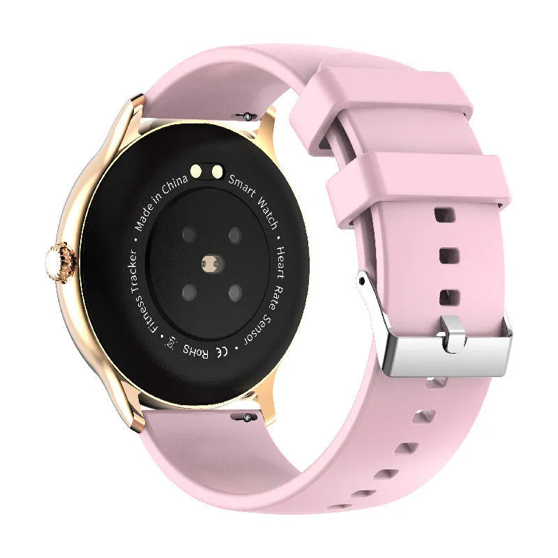 Bluetooth smartwatch with blood pressure monitoring on wrist showing 1.28-inch display