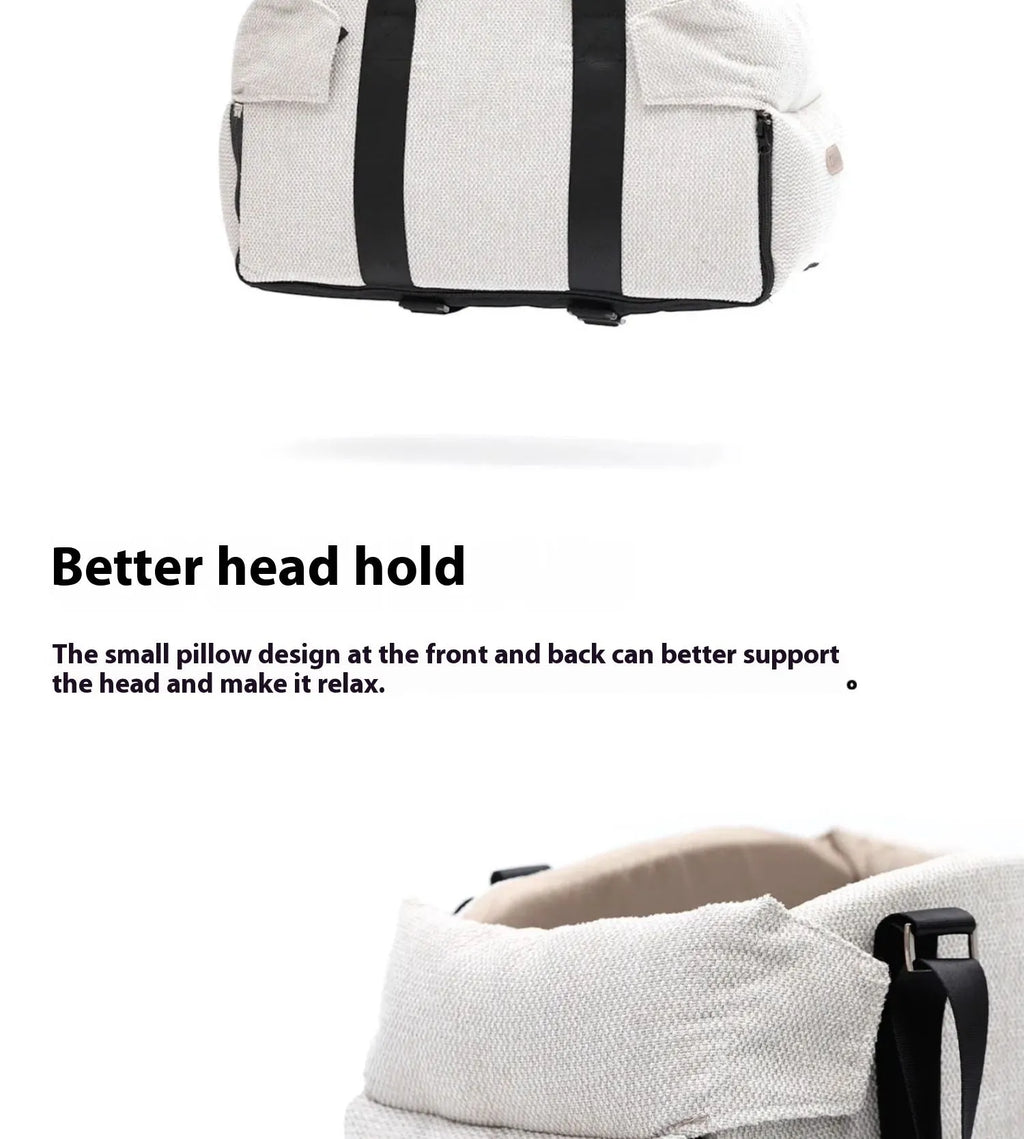 Beige white polyester dual-use pet car nest and bed for small animals.