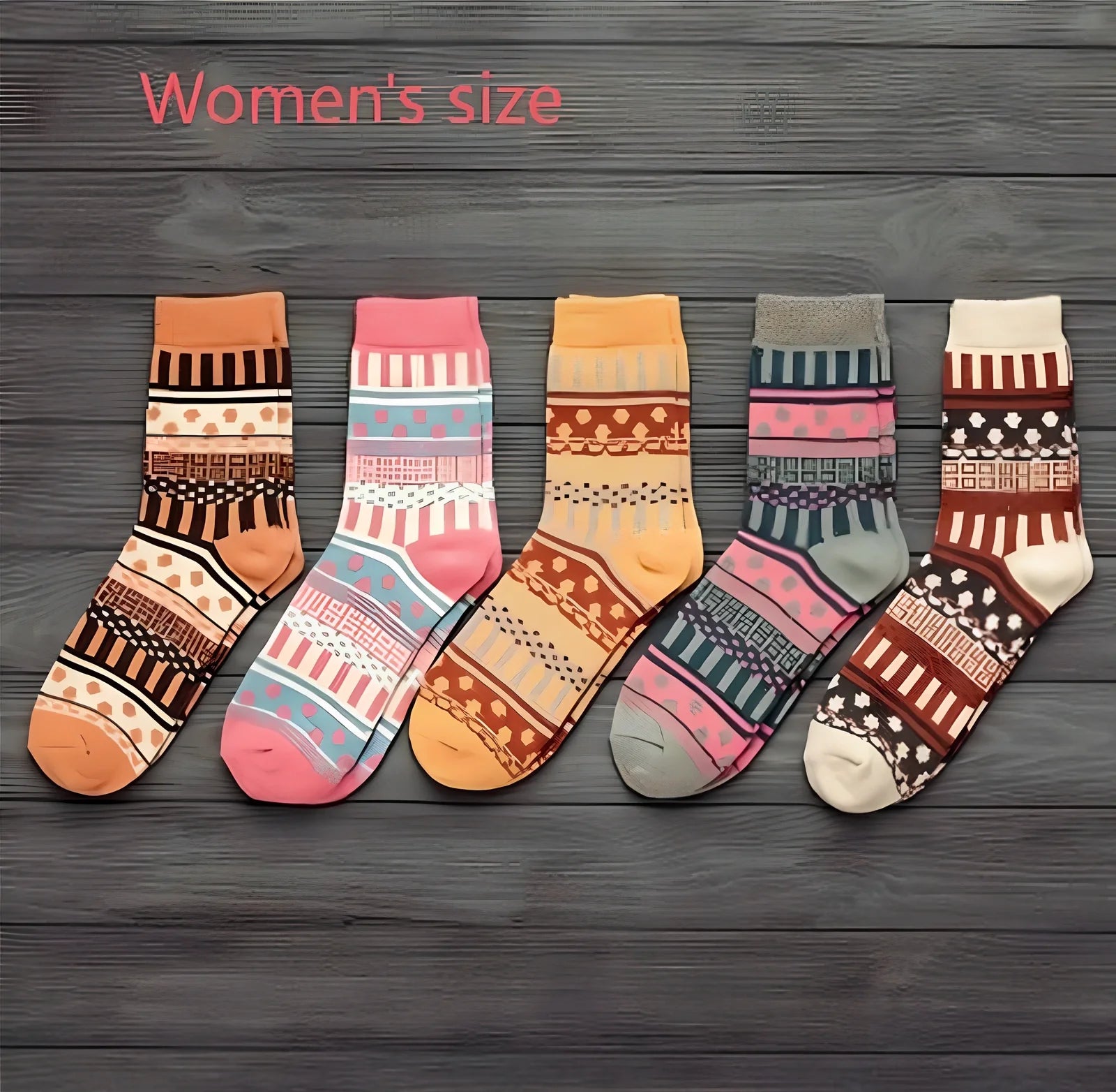 Pack of 5 thick stripe wool blend socks in various colours, featuring 15% rabbit hair for winter warmth, fitting sizes 39-42