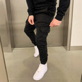 Men's casual baggy trousers with dimensional patch pockets and elastic waist in light blue colour