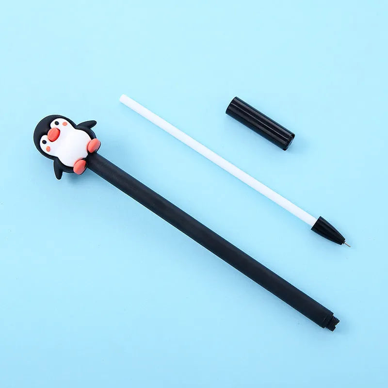 Korean cartoon penguin silicone gel pen with 0.5mm black refill in peacock blue and black colours