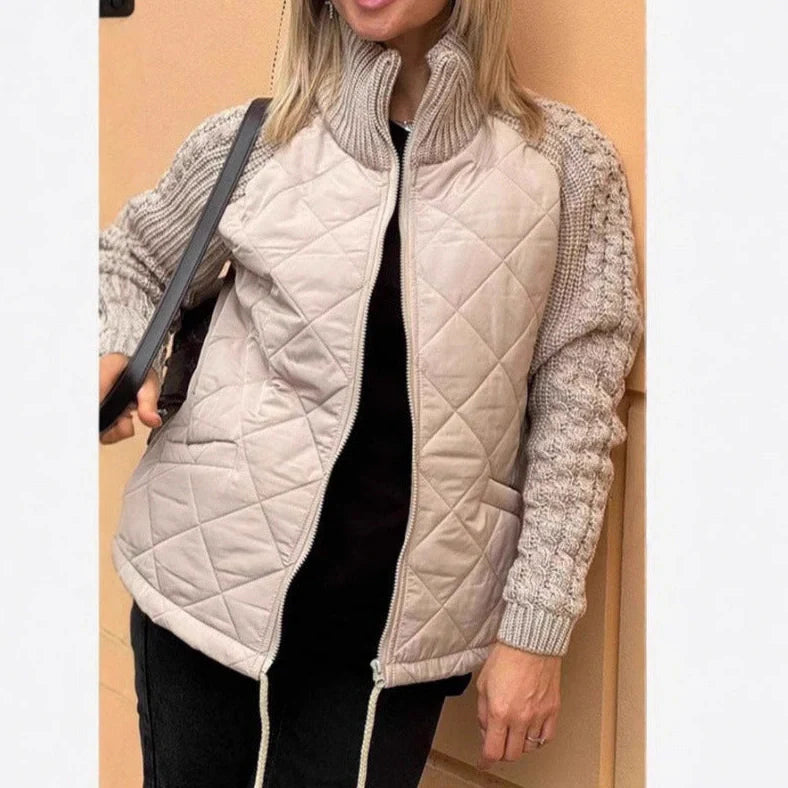 Women's cotton cardigan jacket with front zipper and stand collar in army green colour