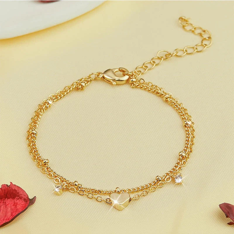 Women's waterproof heart-shaped zircon anklet in gold and silver