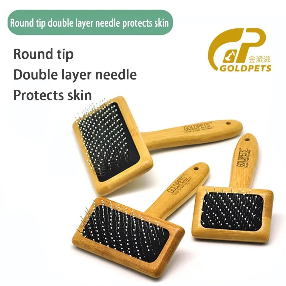 Goldpets bamboo slicker brush with stainless steel needles for pet grooming