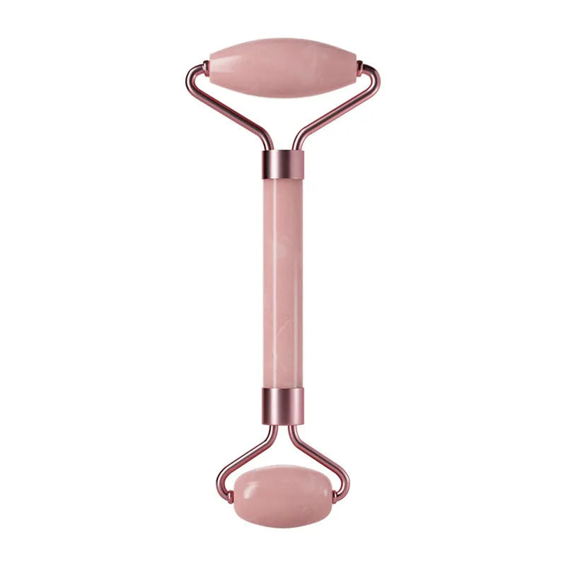 Scraping roll massager set with pink double-headed roller and scraping board for facial muscle relaxation