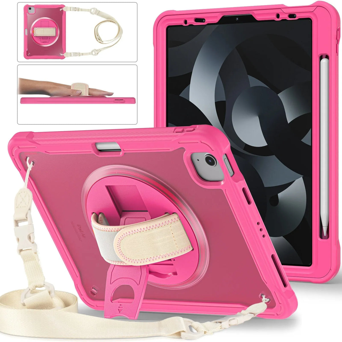 iPad Mini 6 rotating bracket case in black with lanyard and wristlet