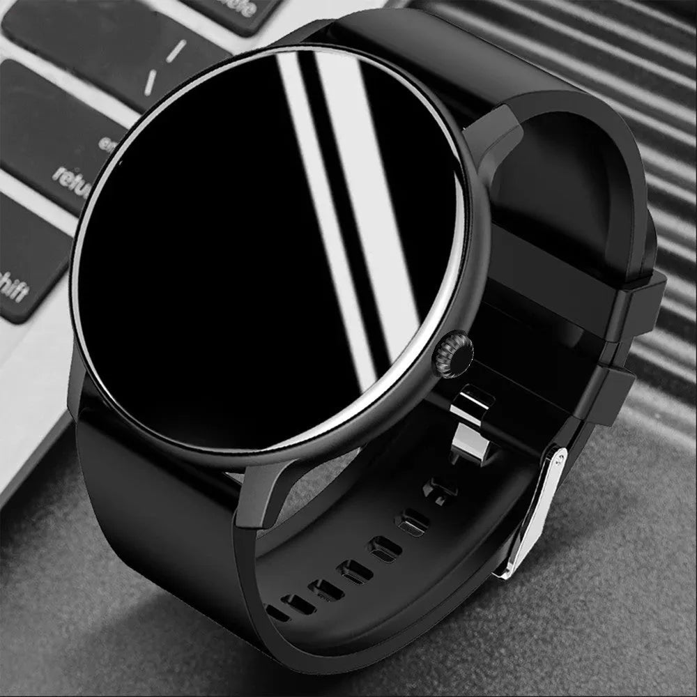 Bluetooth smartwatch with blood pressure monitoring on wrist showing 1.28-inch display