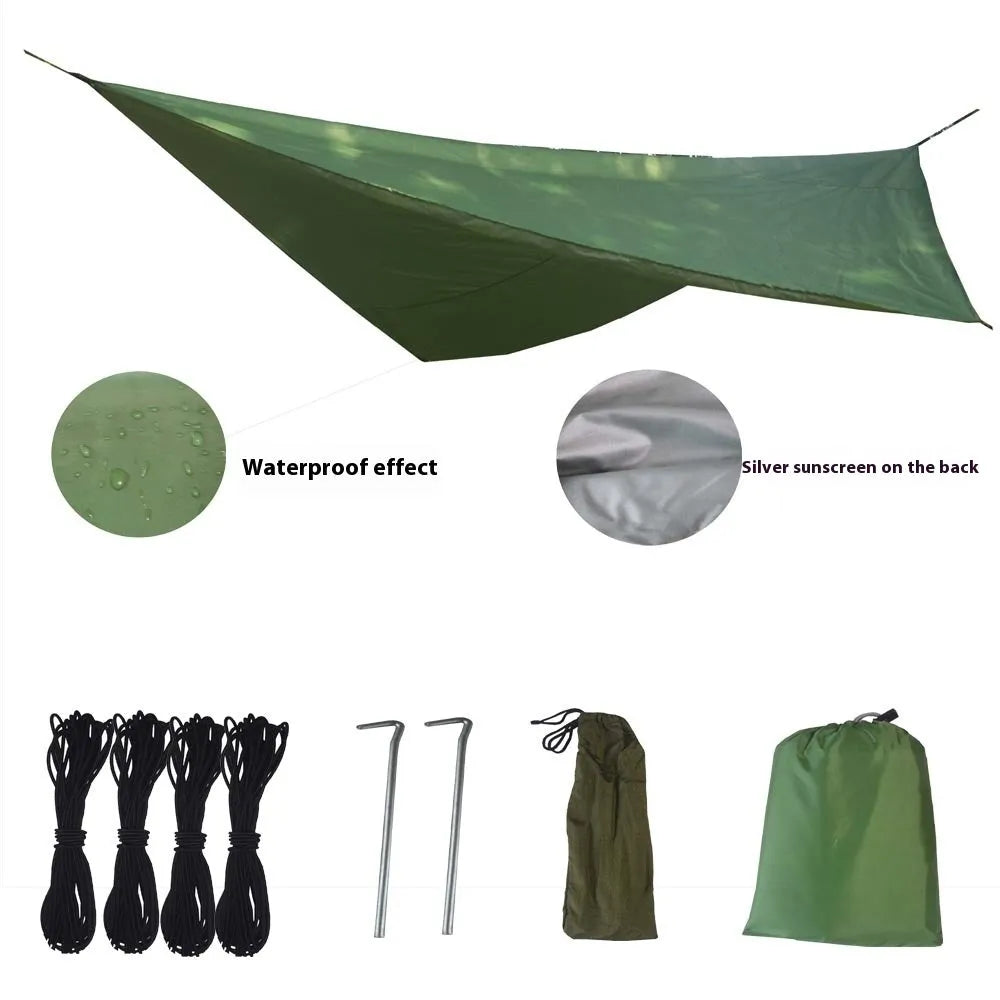 Waterproof anti-mosquito sunshade hammock package with canopy in army green for outdoor camping