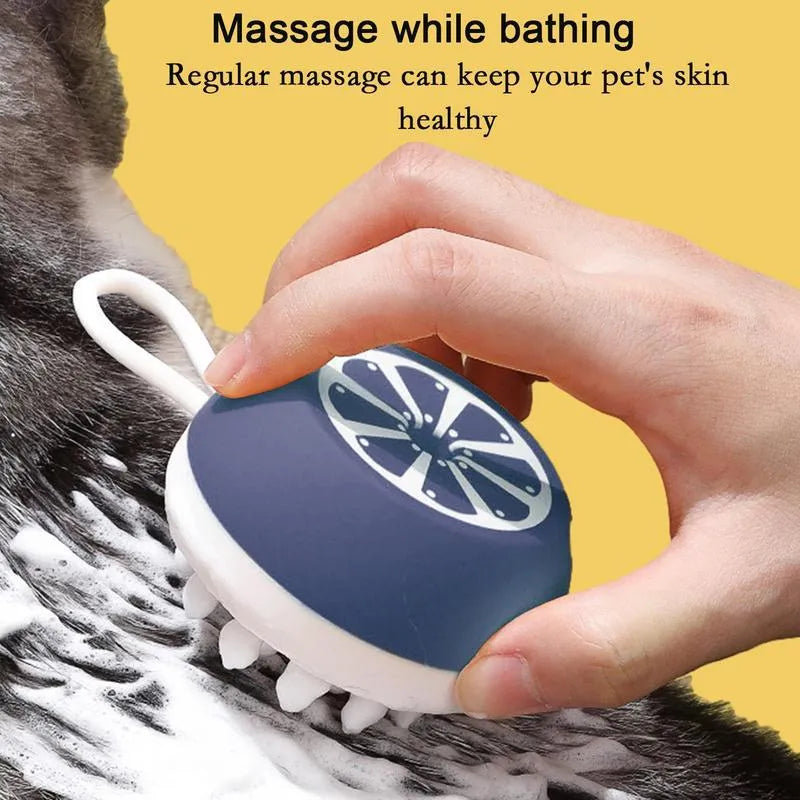 Handheld silicone dog shampoo brush with massage points in blue colour