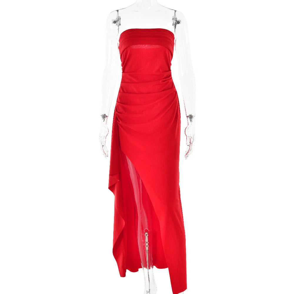 Elegant sleeveless maxi dress in various colors, featuring a backless design and an A-line silhouette for a flattering and sophisticated look.